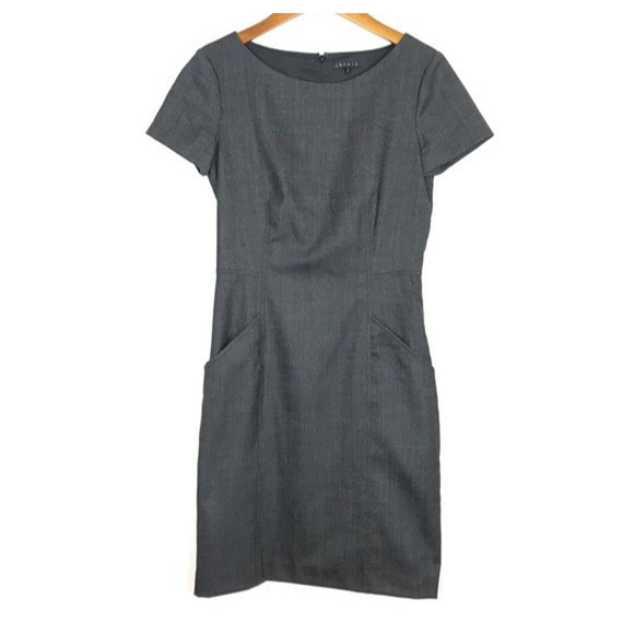 Theory Dress Nuriana Raetia Stretch Wool Dark Gray Sheath Short Sleeve 4 S - Picture 6 of 11